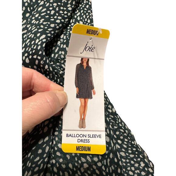 Joie Balloon Sleeve Mini Dress Green Animal Spot Size Medium NWT - Picture 4 of 7